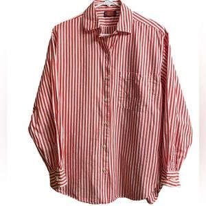 Vintage Red White Striped Long Sleeve Button Down